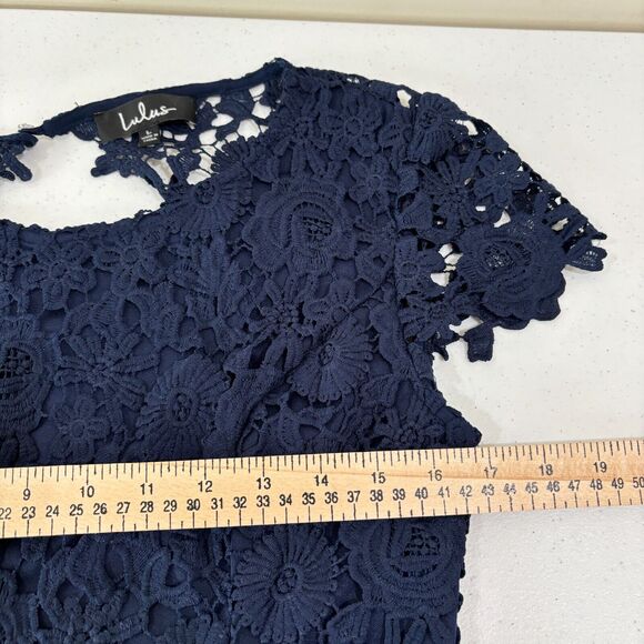 Lulus Navy Blue Crochet Lace Maxi Dress L Open Back Sexy Bridesmaid Wedding - Picture 11 of 15